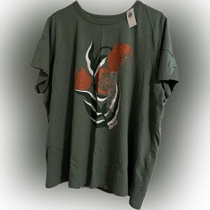 Old Navy Artistic Floral Green/Orange Short Sleeve Casual Tee -XXL, NWT